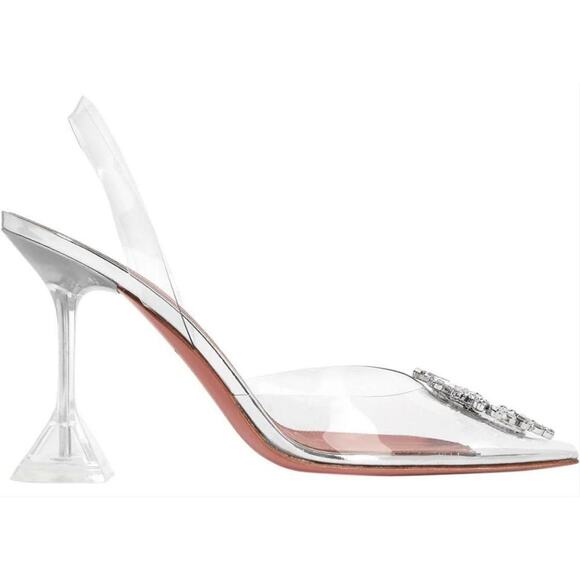 Amina Muaddi Begum Glass PVC Crystal Transparent Slingback Sandal Heel Pump 38.5 - Picture 1 of 7